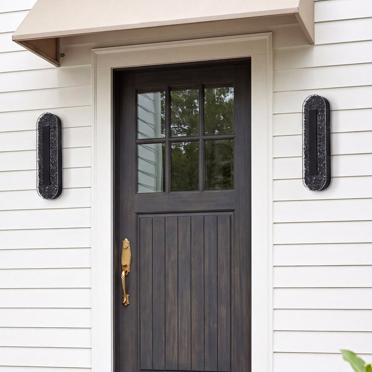 Black Oval LED Outdoor Wall Sconce, Dimmable Water Ripple Porch Light