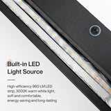 Close-up of black oval LED wall sconce showing built-in LED strip and screw