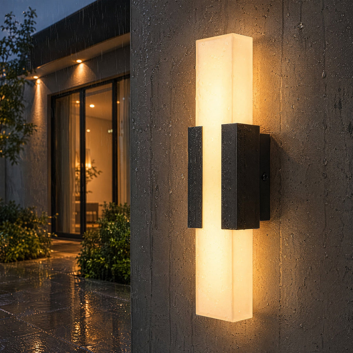 Black LED Outdoor Wall Light, Dimmable Acrylic Porch Light