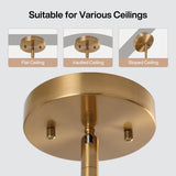 Gold chandelier ceiling mount shown from below, suitable for flat, vaulted, and sloped ceilings