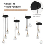 Black and gold three-light pendant with water ripple glass, adjustable cable up to 66.93