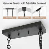 Black rectangular canopy with adjustable downrod for flat, vaulted, or sloped ceilings