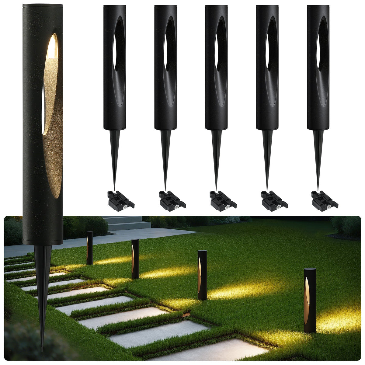 Low Voltage LED Landscape Path Lights Six Pack, Warm White, Waterproof