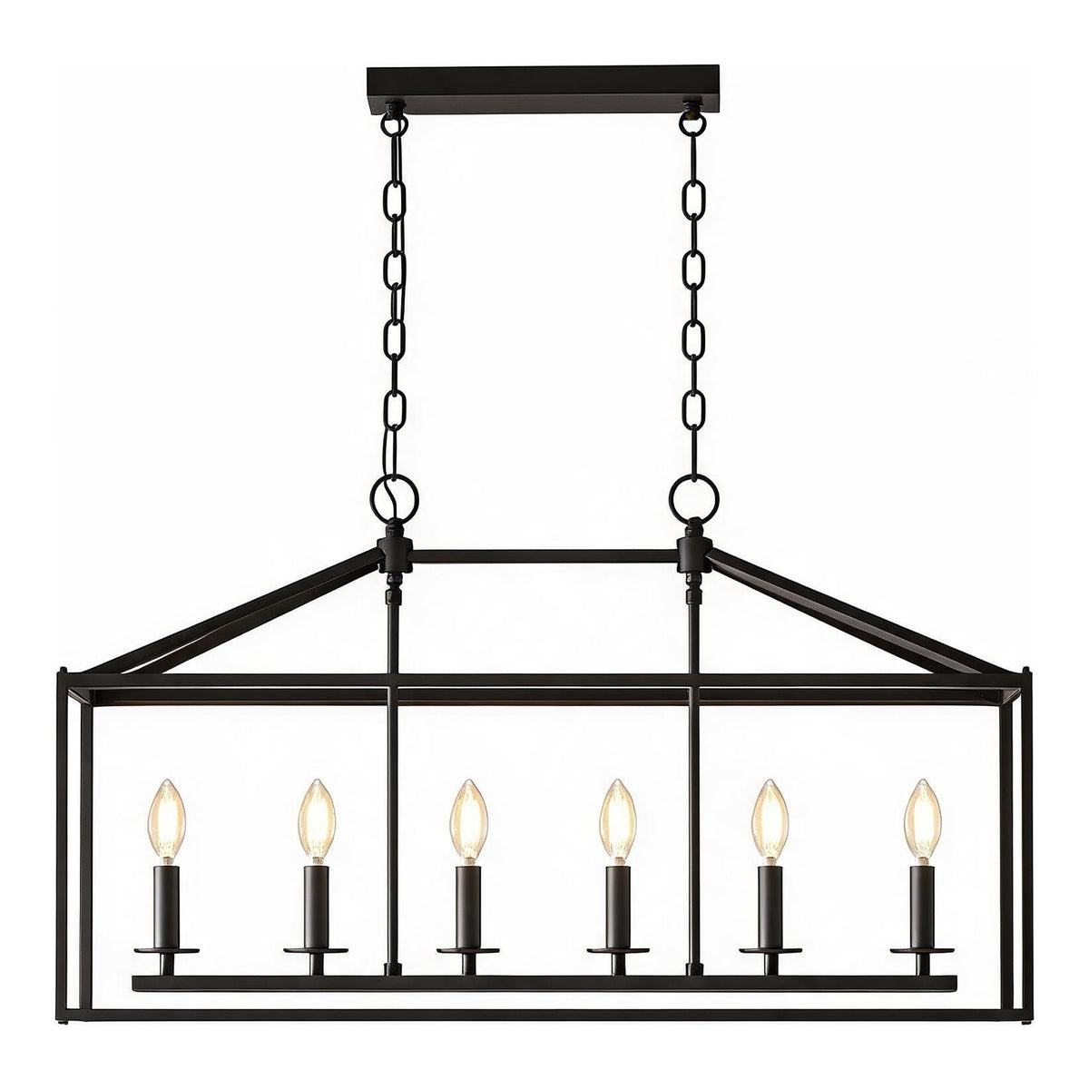 Six-Light Farmhouse Kitchen Island Chandelier, Black Candle Cage