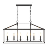 Black metal six-light farmhouse chandelier with candle-style bulbs, shown from front view