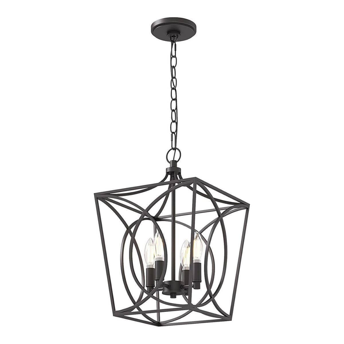 Four-Light Geometric Cage Pendant Light, Farmhouse Chandelier