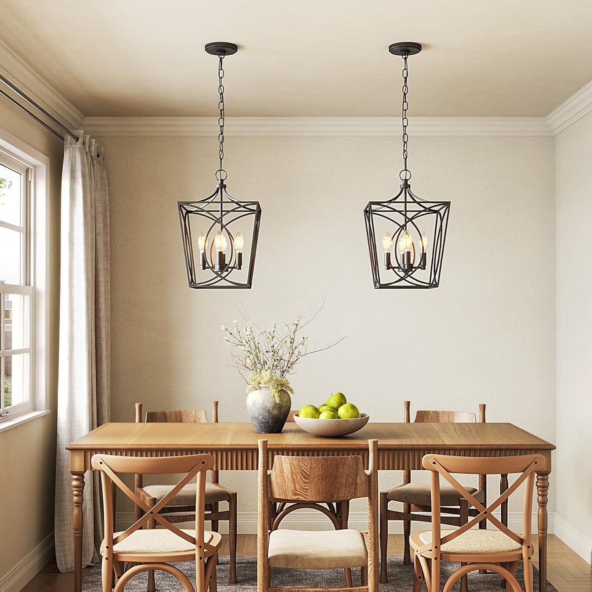 Four-Light Geometric Cage Pendant Light, Farmhouse Chandelier