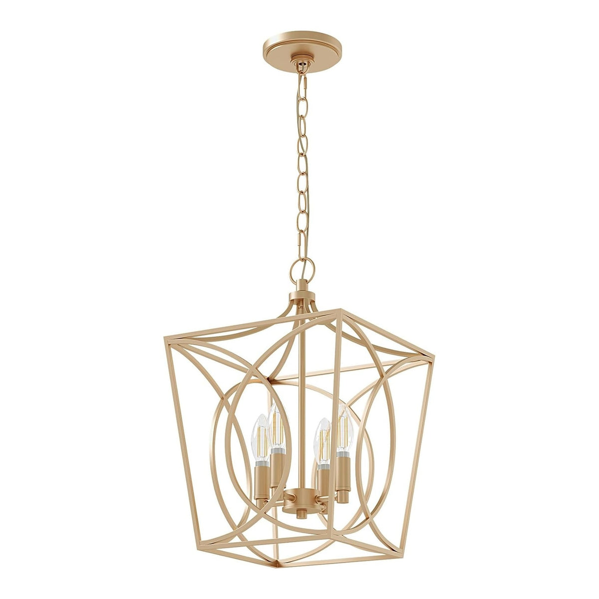 Four-Light Geometric Cage Pendant Light, Farmhouse Chandelier