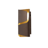 Brown and gold LED outdoor wall light shown at an angle