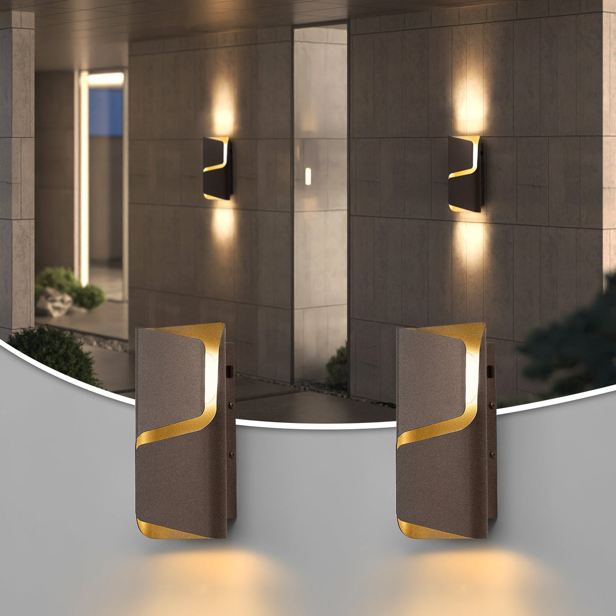 LED Outdoor Wall Lights Two Pack, Dusk to Dawn, Three Color, Dimmable