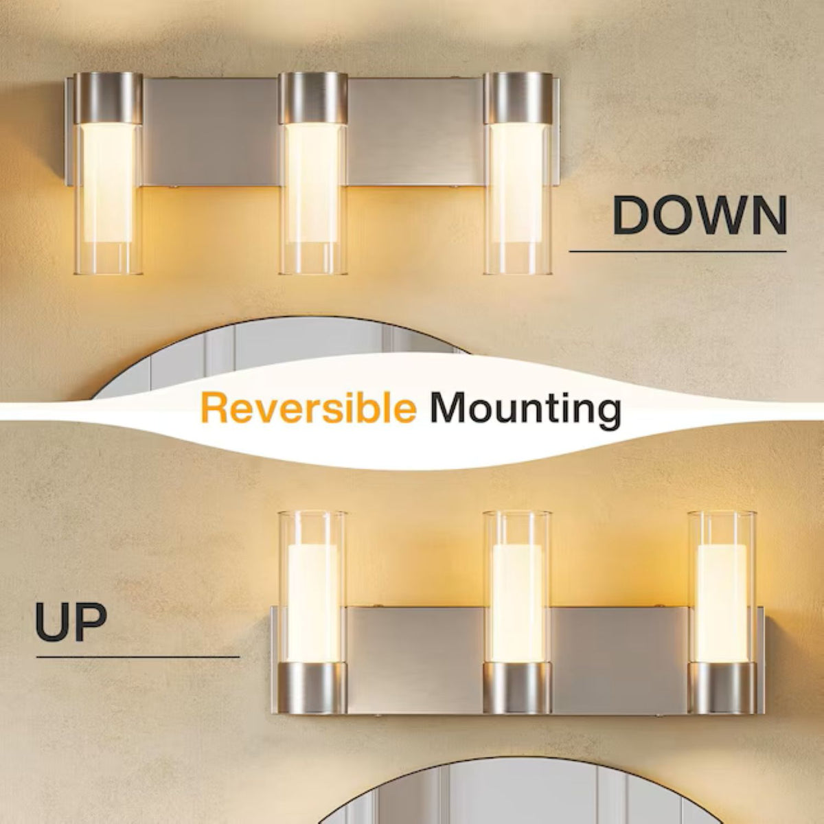 Brushed Nickel LED Bathroom Vanity Light, Three-Light Dimmable