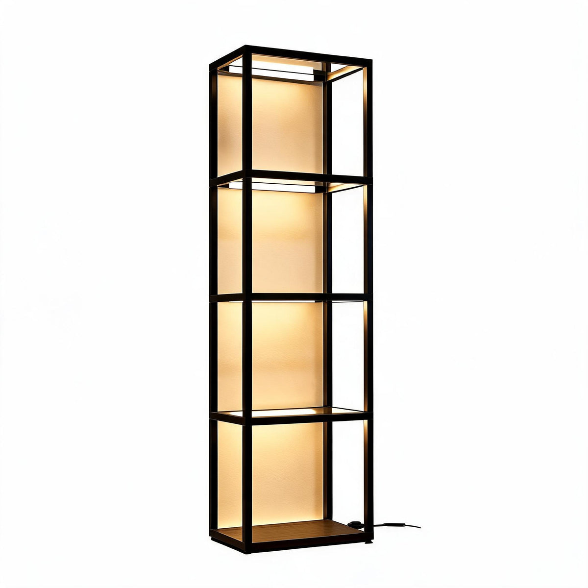 4-Tier LED Bookshelf Floor Lamp with Glass Shelves, Remote and Footswitch Control, Black