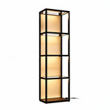 4-Tier LED Bookshelf Floor Lamp with Glass Shelves, Remote and Footswitch Control, Black