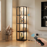 4-Tier LED Bookshelf Floor Lamp with Glass Shelves, Remote and Footswitch Control, Black