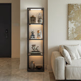 4-Tier LED Bookshelf Floor Lamp with Glass Shelves, Remote and Footswitch Control, Black