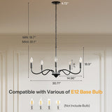 Matte black five-light chandelier with adjustable arms, 30.71" wide, 18.9" high, E12 bulb compatible