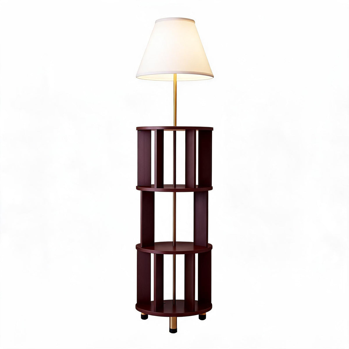 62.2 Inch Floor Lamp with 3-Tier Open Bookshelf, Foot Switch Control, Dark Brown Wood