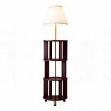 62.2 Inch Floor Lamp with 3-Tier Open Bookshelf, Foot Switch Control, Dark Brown Wood