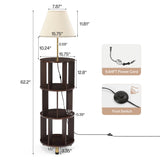 62.2 Inch Floor Lamp with 3-Tier Open Bookshelf, Foot Switch Control, Dark Brown Wood