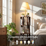 62.2 Inch Floor Lamp with 3-Tier Open Bookshelf, Foot Switch Control, Dark Brown Wood