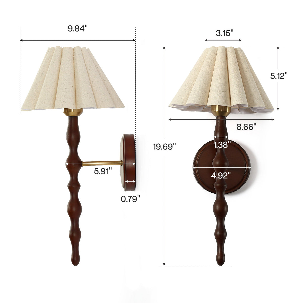 Vintage Wall Sconce, Faux Wood Metal Arm with Linen Shade Wall Lamp