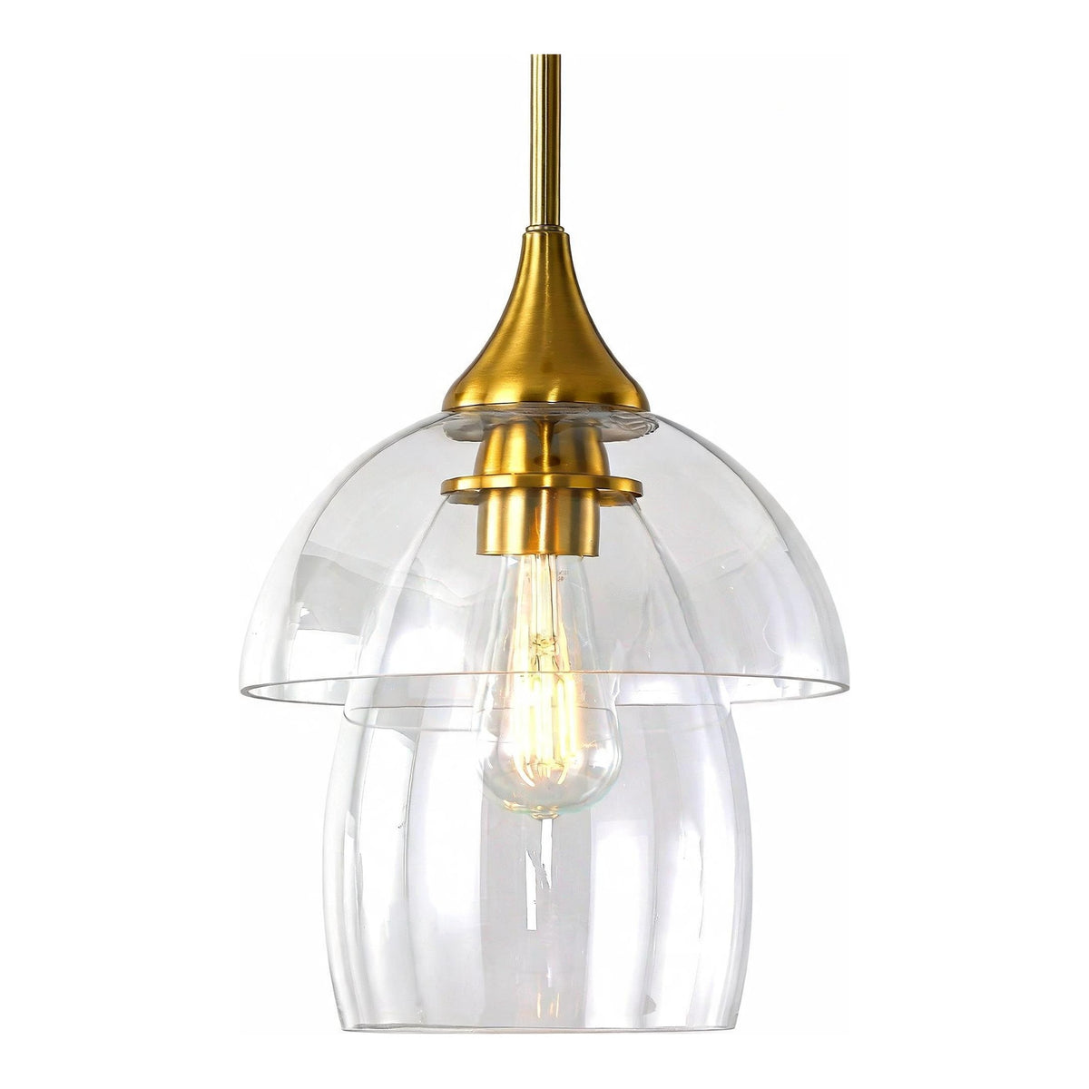 Gold Pendant Light with Tiered Clear Glass Shade, Adjustable Height