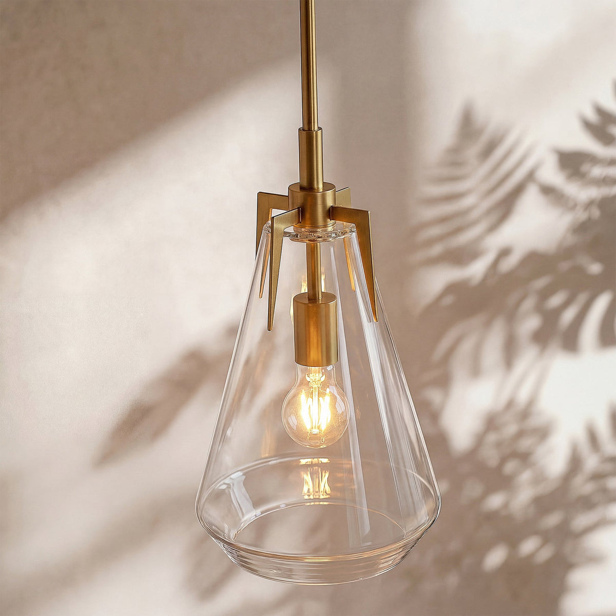 Gold Pendant Light with Clear Glass Shade, Adjustable Downrods