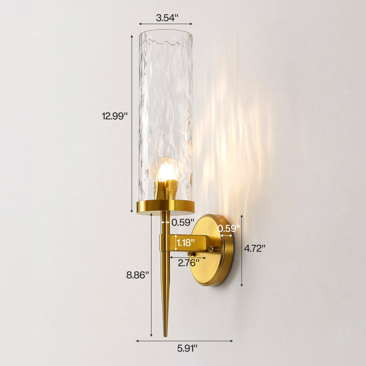 Gold Wall Sconces Set of Two, Water Ripple Glass Bathroom Vanity Lights