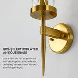 Gold wall sconce with water ripple glass shade, electroplated antique brass finish, shown at an angle