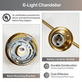 Close-up of gold chandelier's back mounting bracket and safety ceramic socket