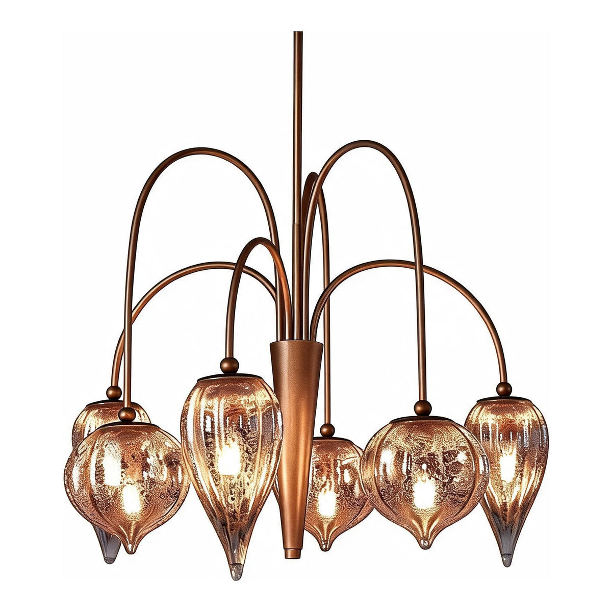 Antique Brass Six-Light Chandelier with Mercury Glass Shades