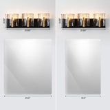 Brass bathroom vanity light with three smoky gray ripple glass shades, 6.69" high, 21.65" wide, shown above a 25.0" wide mirror