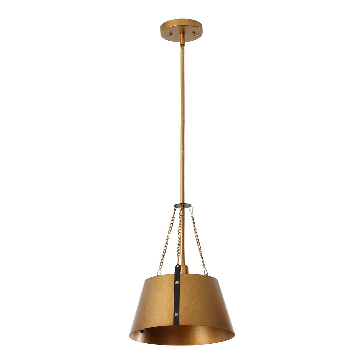 Gold Drum Pendant Light, Industrial Metal Shade, Adjustable Height