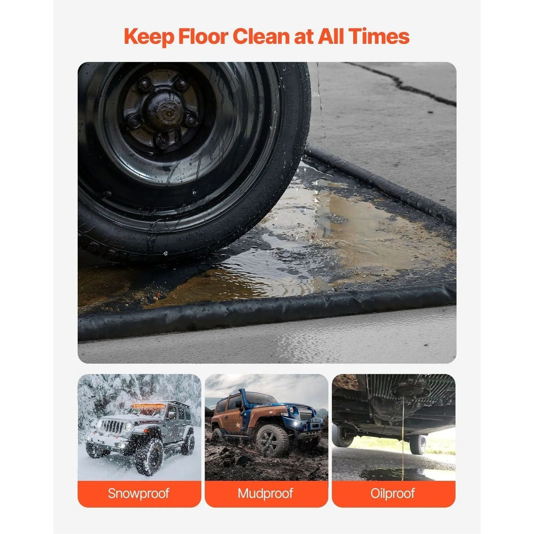Waterproof Garage Floor Mat with Squeegee, 7 ft 9 in x 18 ft