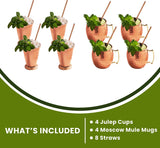 Mint Julep Cups and Moscow Mule Bundle Gift Set - 16 Piece Set