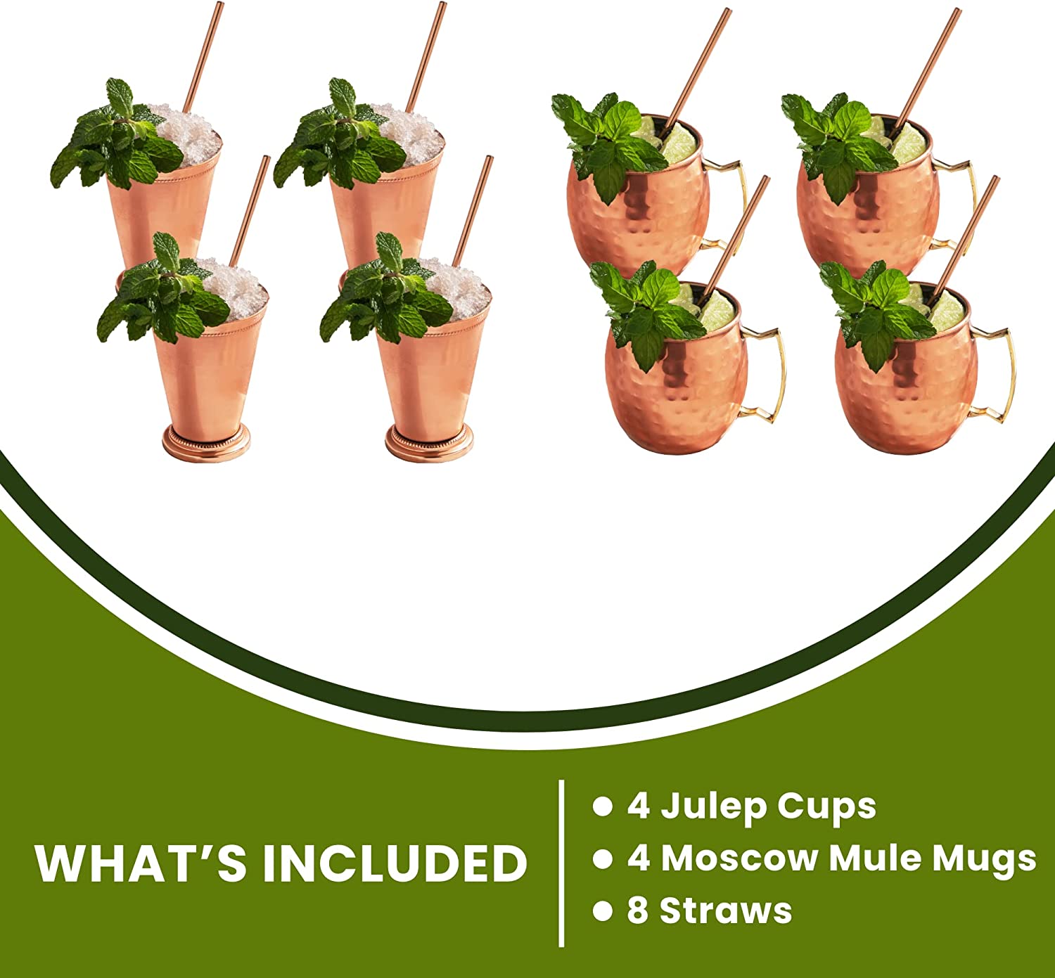 Mint Julep Cups and Moscow Mule Bundle Gift Set - 16 Piece Set