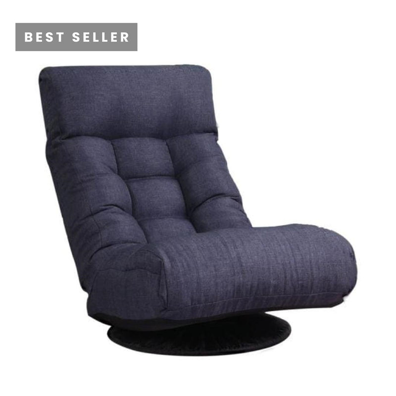 Adjustable Floor Lounger Chair and Ottoman Set - Dark Blue