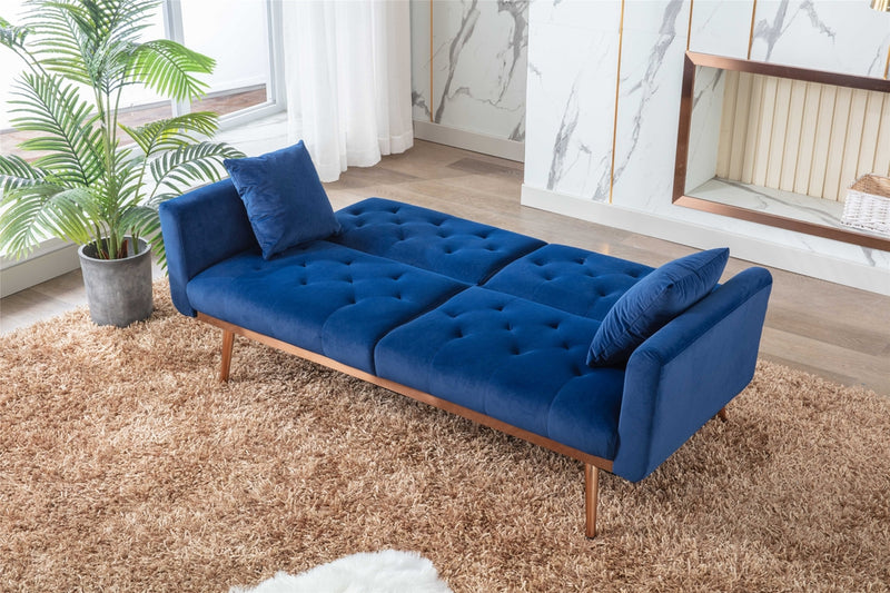Modern Loveseat Convertible Futon Sofa Couch - Blue