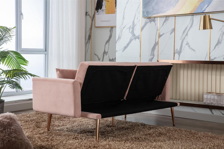 Modern Loveseat Convertible Futon Sofa Couch - Pink