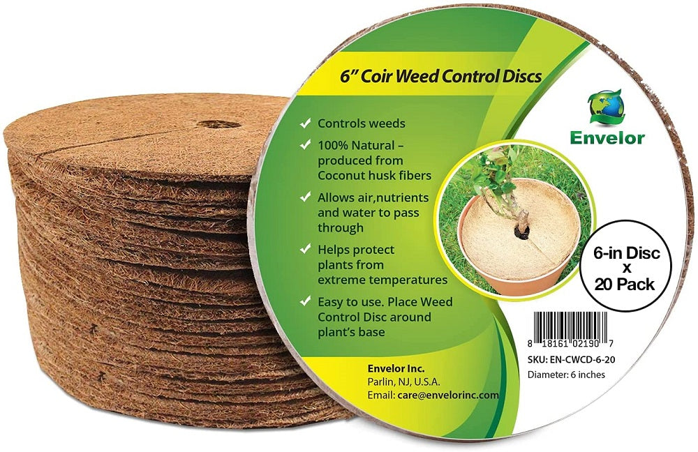 6 Inches Coco Coir Weed Control Discs - 20 Pack