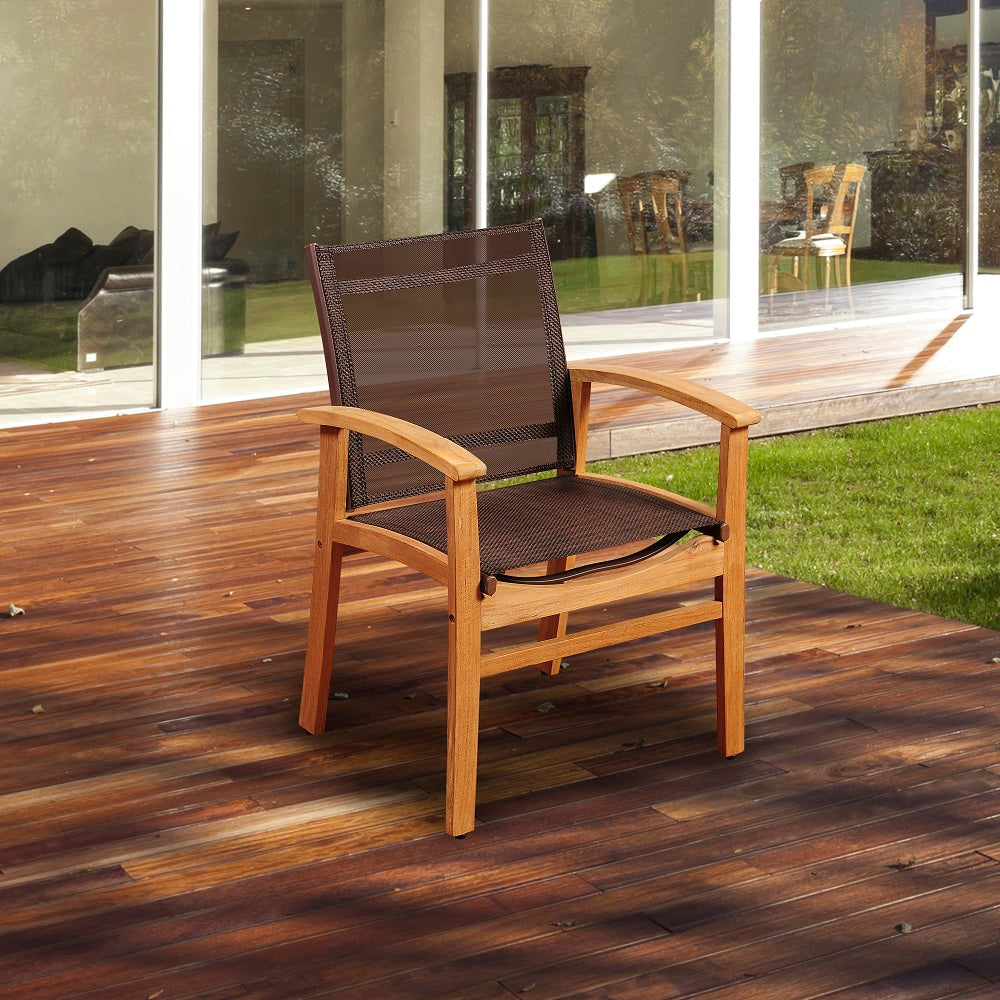Fortuna Teak Dining Stackable Brown Textile Wood Chair