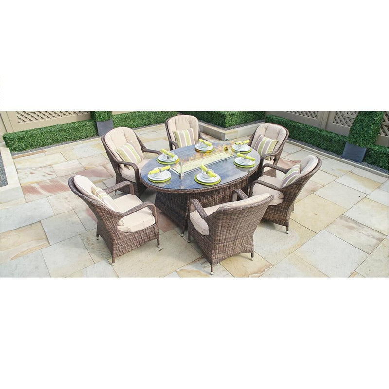 Oval Brown 7 Piece Outdoor Patio Dining Conversation Set