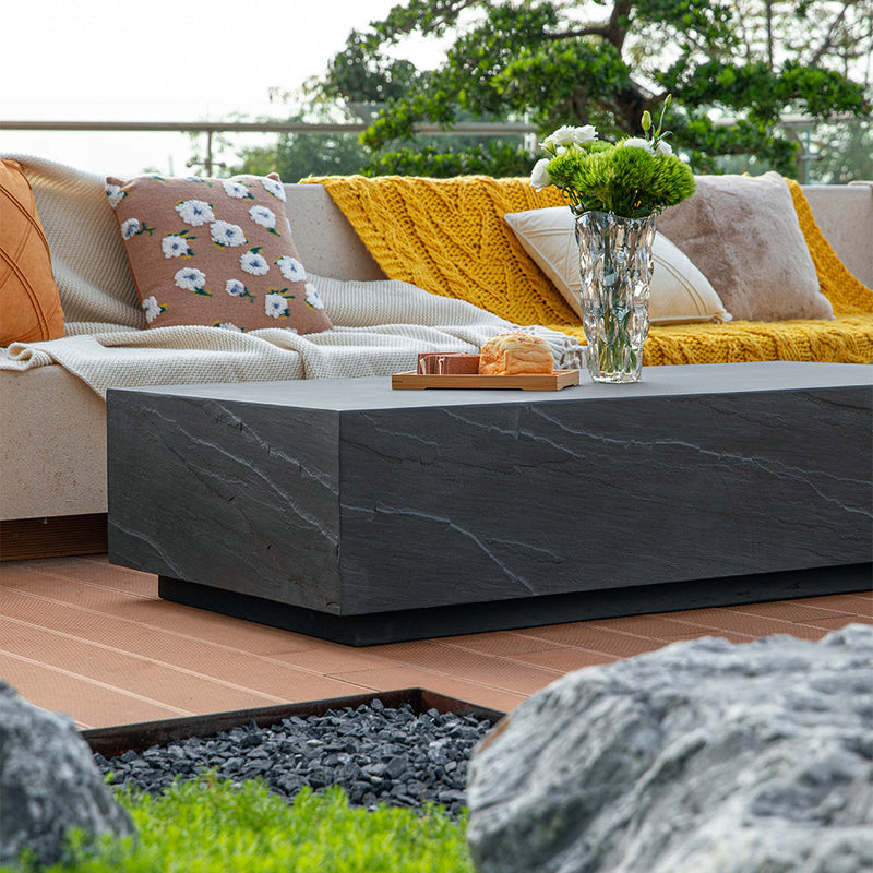 Elementi Colorado Rectangle Patio Coffee Table Indoor Outdoor Furniture Concrete, Slate Black - 30 x 60 Inches
