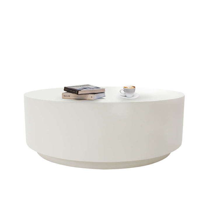 Elementi Rome Round Patio Coffee Table Indoor Outdoor Furniture Concrete, Cream White - 40 x 40 Inches