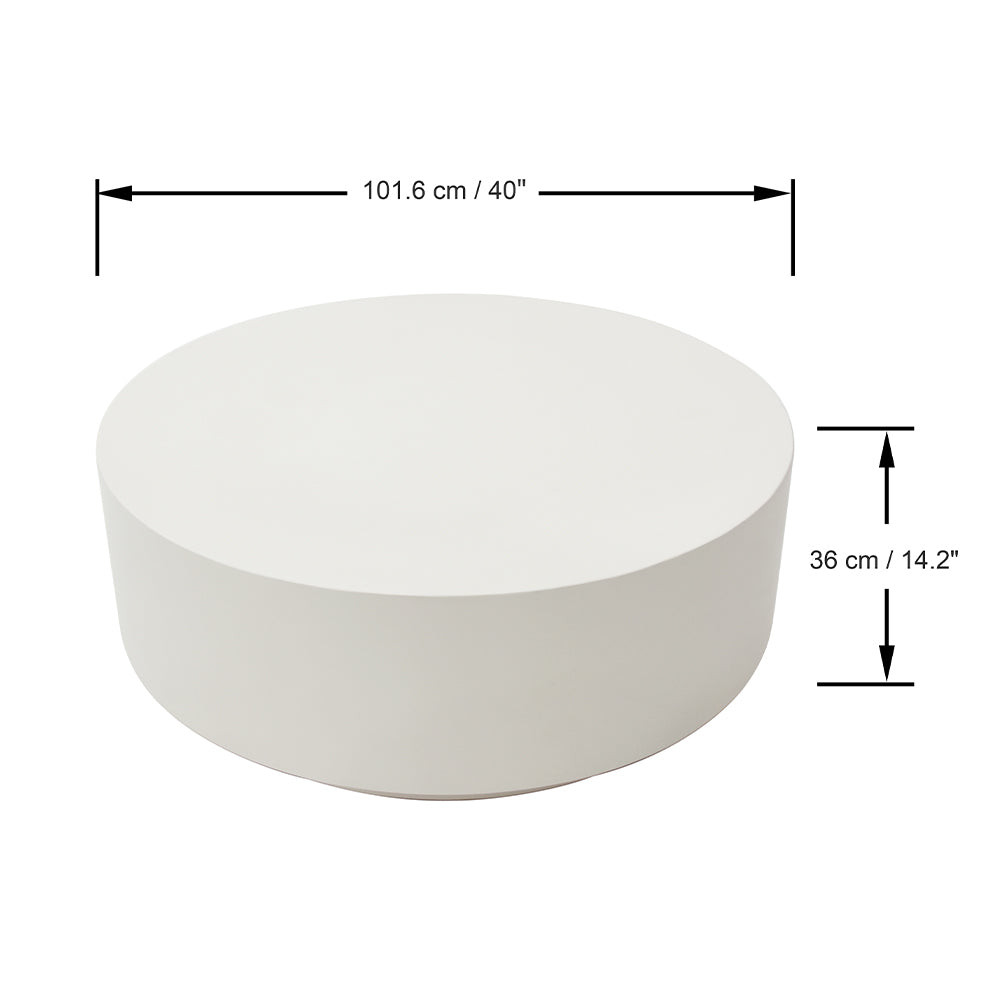 Elementi Rome Round Patio Coffee Table Indoor Outdoor Furniture Concrete, Cream White - 40 x 40 Inches