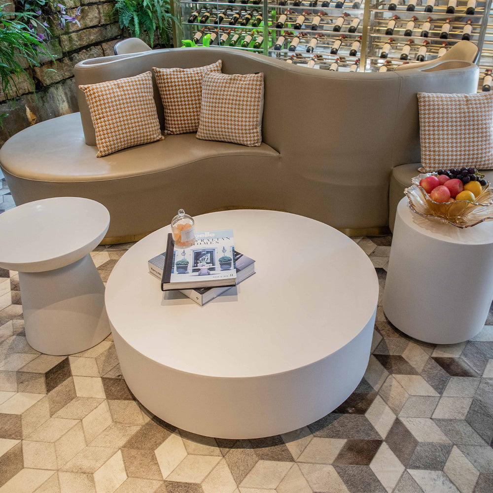 Elementi Rome Patio Coffee Table Set of 3 Concrete, Cream White - Round