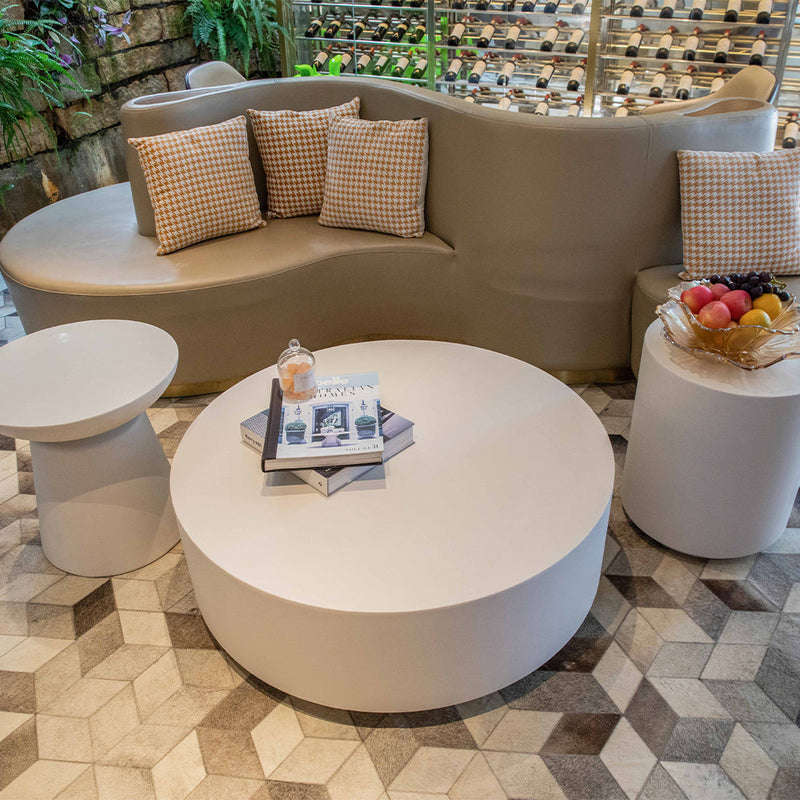 Elementi Rome Patio Coffee Table Set of 3 Concrete, Cream White - Round