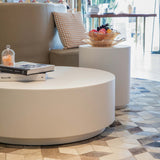 Elementi Rome Round Patio Coffee Table Indoor Outdoor Furniture Concrete, Cream White - 40 x 40 Inches