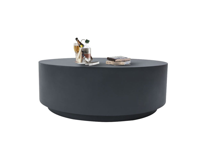 Elementi Rome Round Patio Coffee Table Indoor Outdoor Furniture Concrete, Slate Black - 40 x 40 Inches