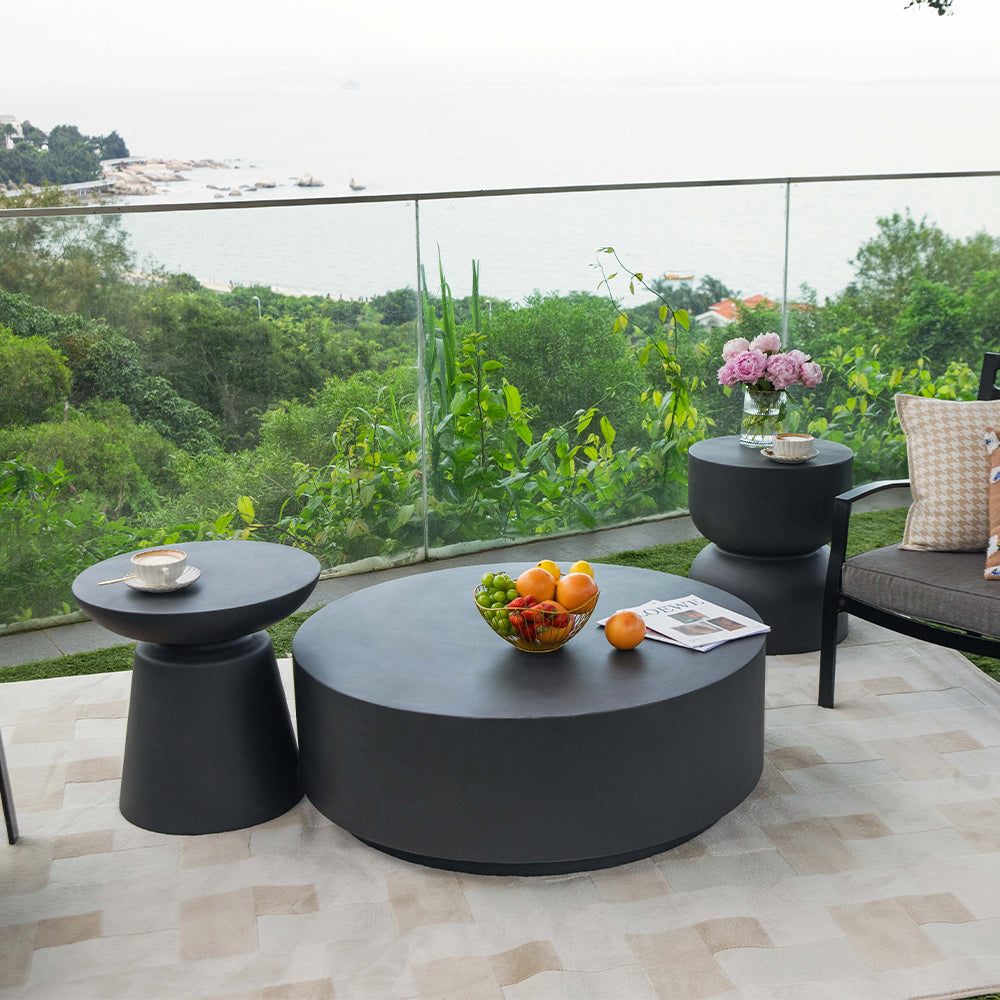 Elementi Rome Patio Coffee Table Set of 3 Concrete, Slate Black - Round - view 3